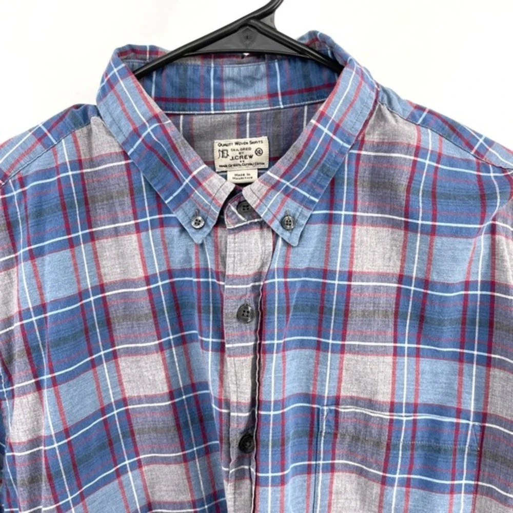 J Crew Plaid Button Down Shirt Mens XL Blue Gray Red Long Sleeve Cotton Casual‎